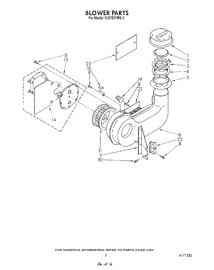 BLOWER Diagram and Parts List for KUDS21MS2  KitchenAid Dishwasher