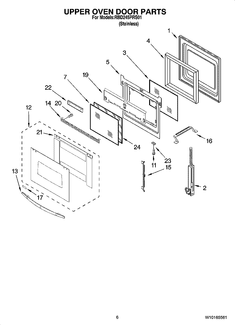 UPPER OVEN DOOR PARTS Diagram and Parts List for RBD245PRS01  Whirlpool Wall Oven
