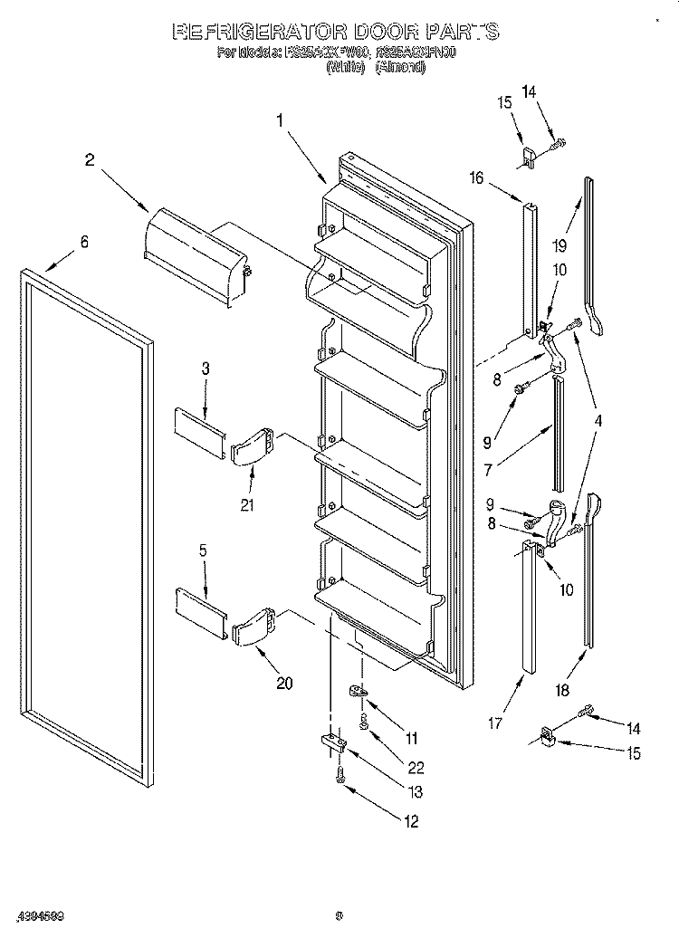 REFRIGERATOR DOOR Diagram and Parts List for RS25AQXFW00  Roper Refrigerator