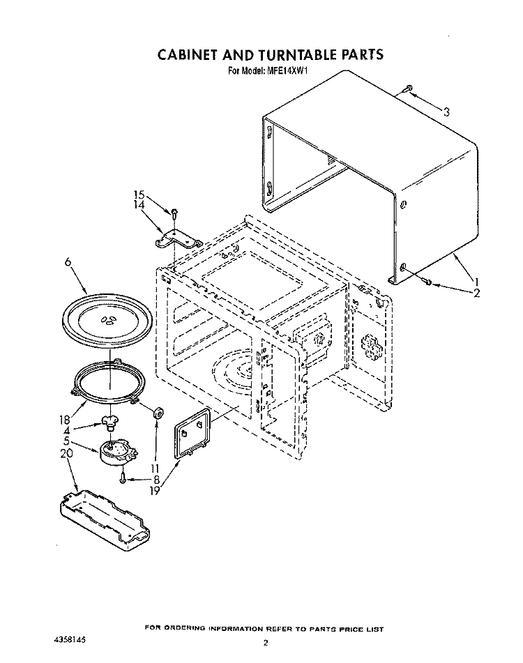 CABINET AND TURNTABLE, LIT/OPTIONAL Diagram and Parts List for MFE14XW1  Roper Microwave