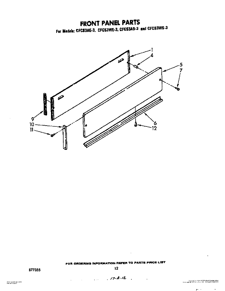 FRONT PANEL Diagram and Parts List for CFCS3WS3  Whirlpool Ice Maker