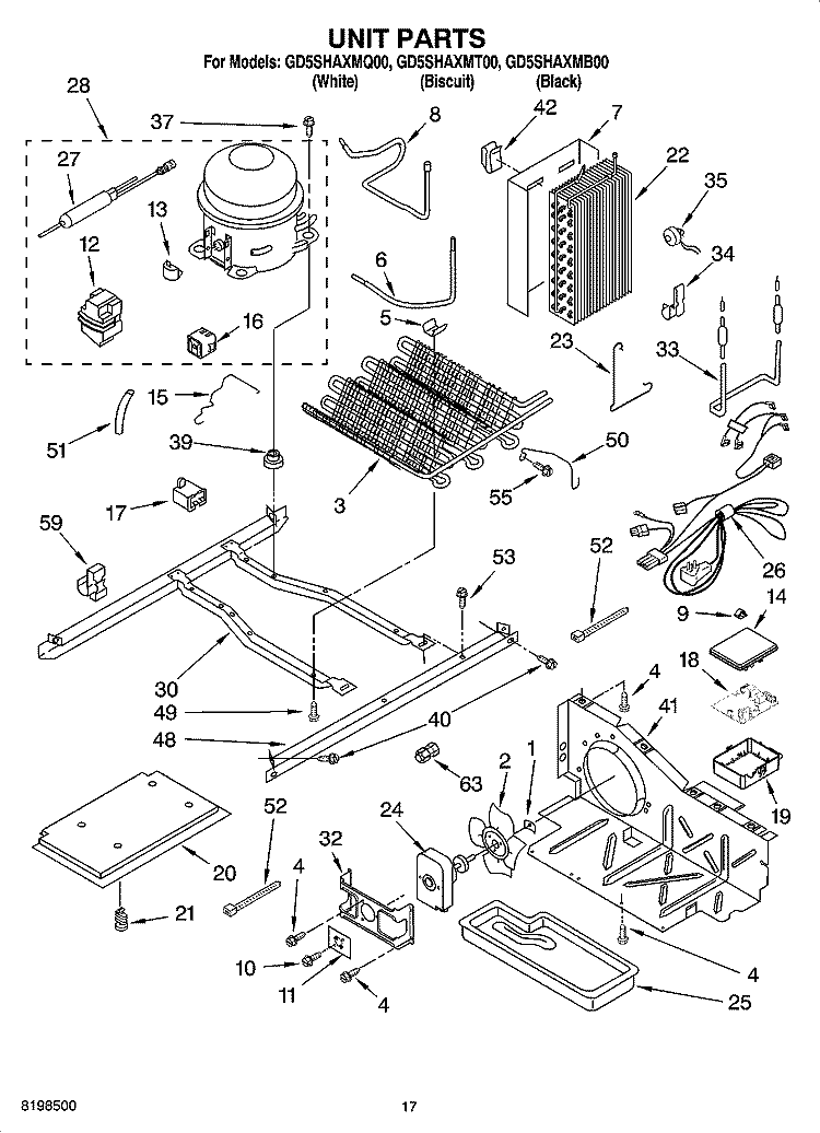 UNIT PARTS Diagram and Parts List for GD5SHAXMT00  Whirlpool Refrigerator