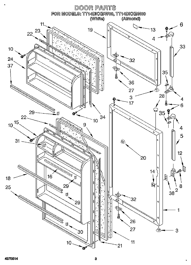 DOOR Diagram and Parts List for TT14DKXBN00  Estate Refrigerator
