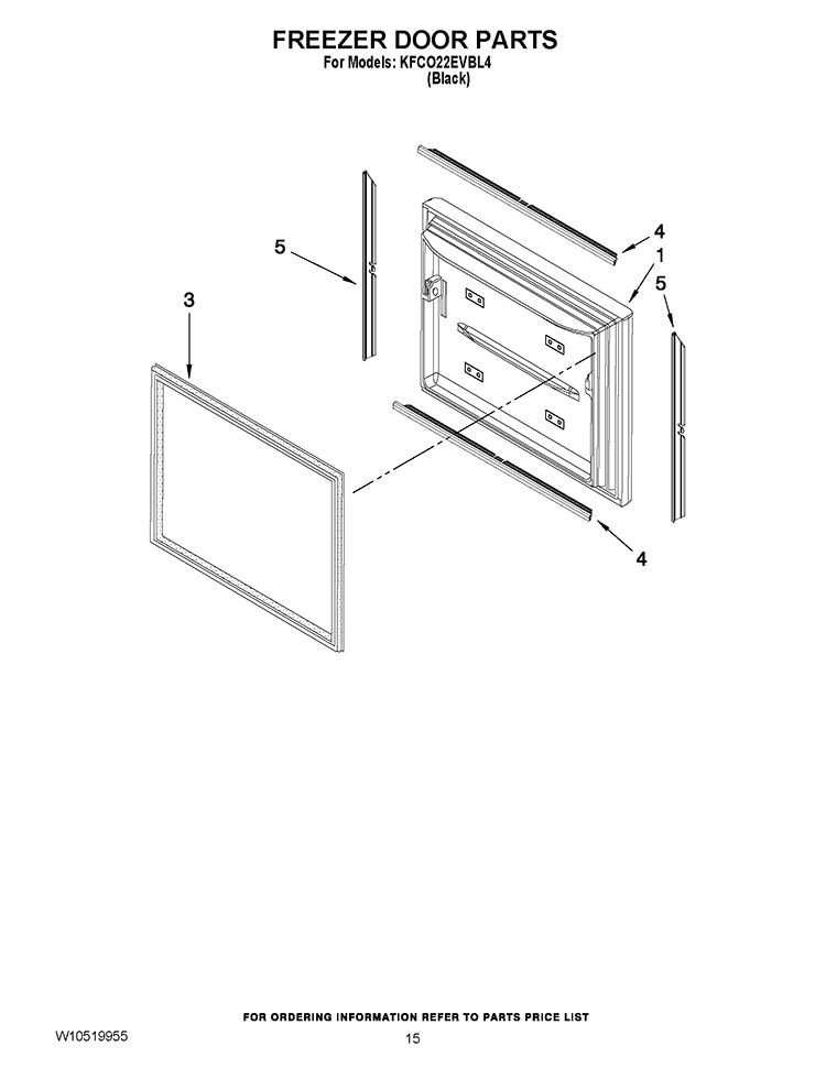 FREEZER DOOR PARTS Diagram and Parts List for KFCO22EVBL4  KitchenAid Refrigerator