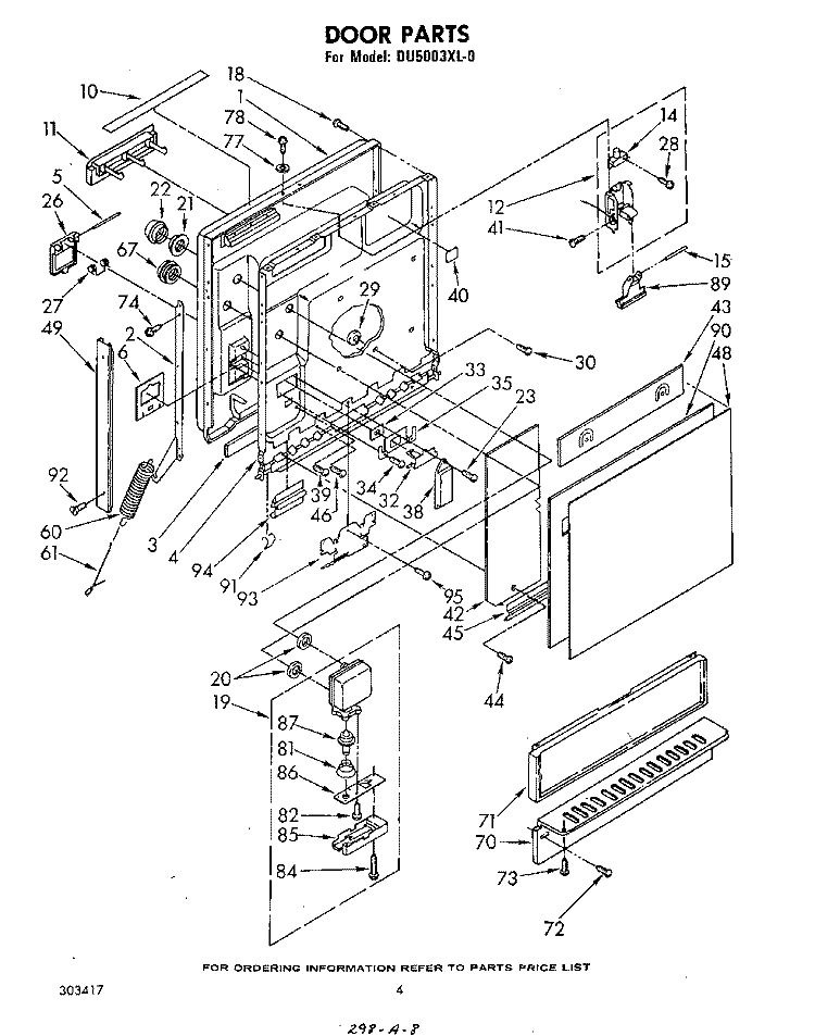 DOOR Diagram and Parts List for DU5003XL0  Whirlpool Dishwasher