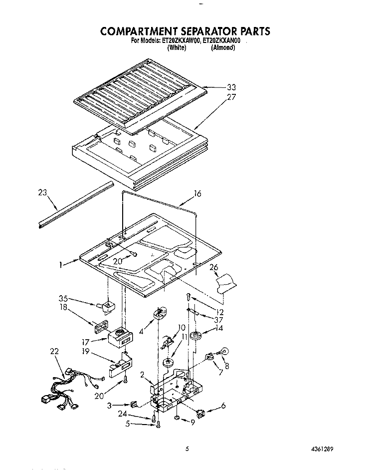 COMPARTMENT SEPARATOR Diagram and Parts List for ET20ZKXAN00  Whirlpool Refrigerator