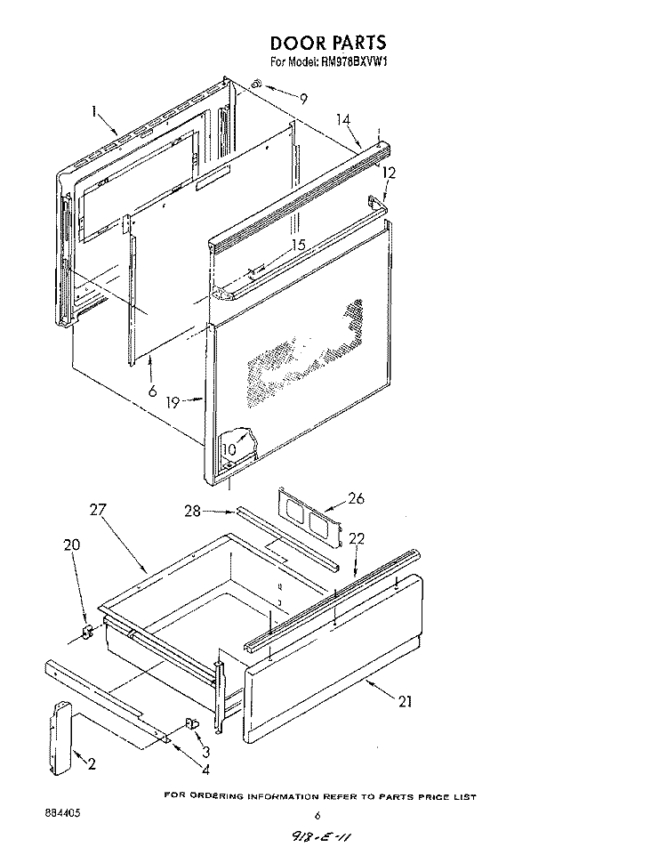 DOOR Diagram and Parts List for RM978BXVF1  Whirlpool Microwave Oven Combo