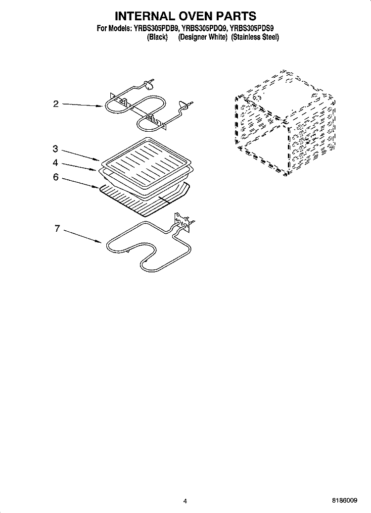 INTERNAL OVEN PARTS Diagram and Parts List for YRBS305PDQ9  Whirlpool Wall Oven