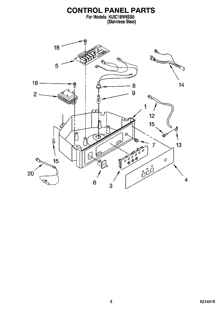 CONTROL PANEL PARTS Diagram and Parts List for KUIC18NNSS0  KitchenAid Ice Maker