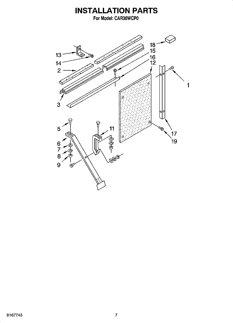 INSTALLATION PARTS Diagram and Parts List for CAR30WCP0  Crosley Air Conditioner