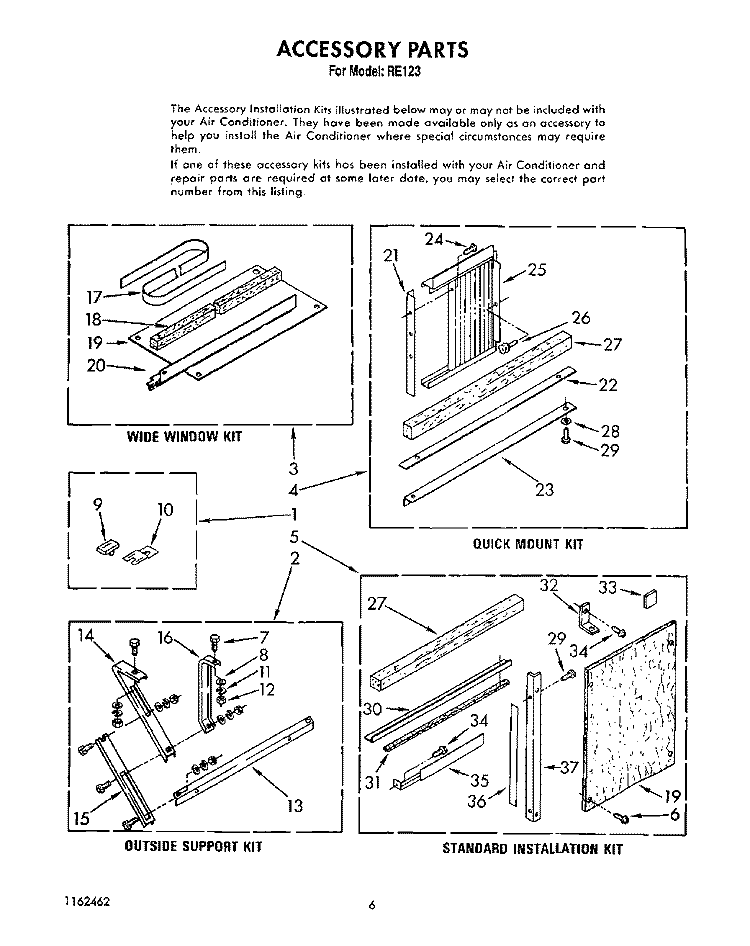 ACCESSORY Diagram and Parts List for RE123  Whirlpool Air Conditioner