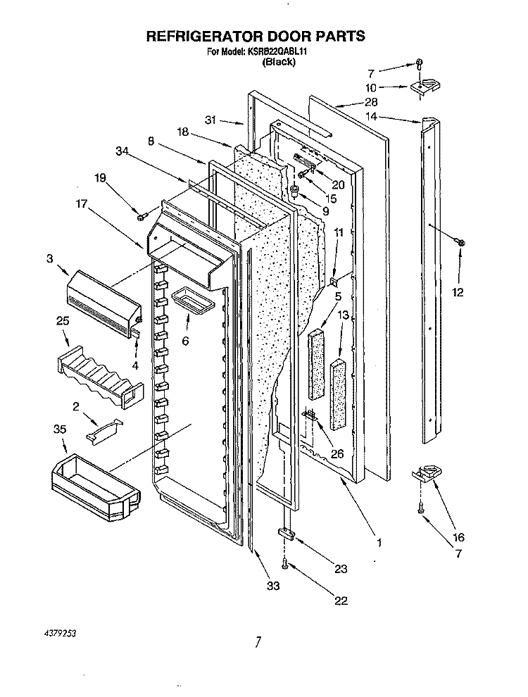 REFRIGERATOR DOOR Diagram and Parts List for KSRB22QABL11  KitchenAid Refrigerator