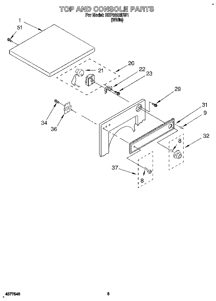 SECTION Diagram and Parts List for REP3822DW1  Roper Dryer