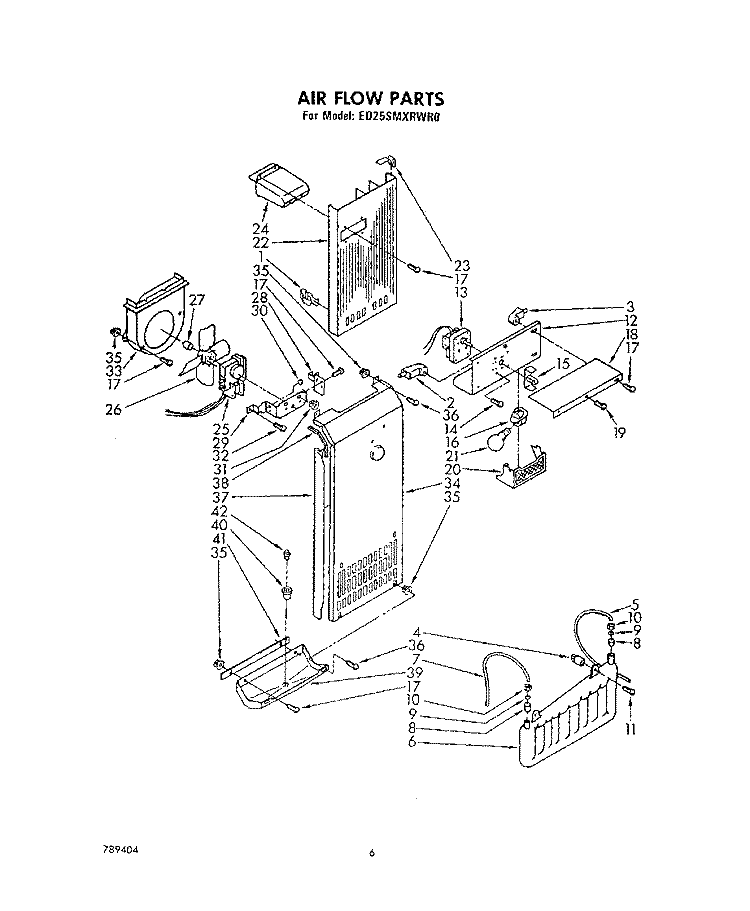 AIR FLOW Diagram and Parts List for ED25SMXRWR0  Whirlpool Refrigerator