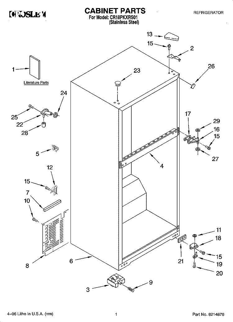 CABINET PARTS Diagram and Parts List for CR18PKXRS01  Crosley Refrigerator