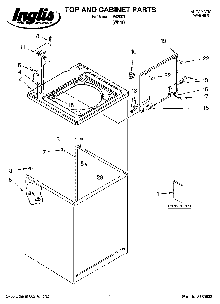 TOP AND CABINET PARTS Diagram and Parts List for IP42001  Inglis Washer