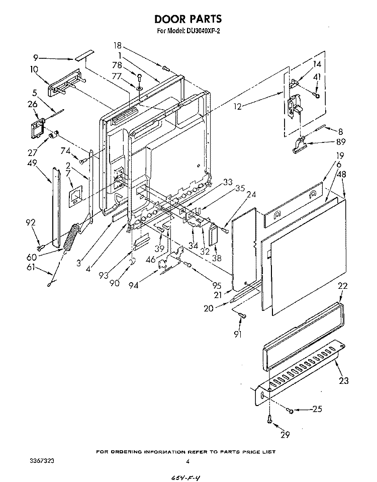 DOOR, LITERATURE AND OPTIONAL Diagram and Parts List for DU3040XP2  Whirlpool Dishwasher