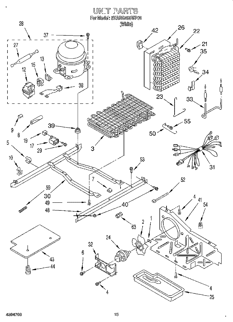 UNIT Diagram and Parts List for 3XARG498WP01  Whirlpool Refrigerator