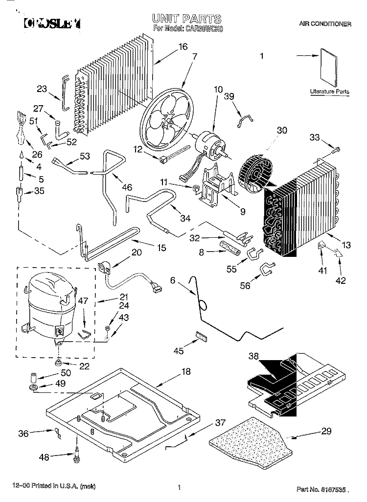 UNIT, LITERATURE Diagram and Parts List for CAR30WCK0  Crosley Air Conditioner