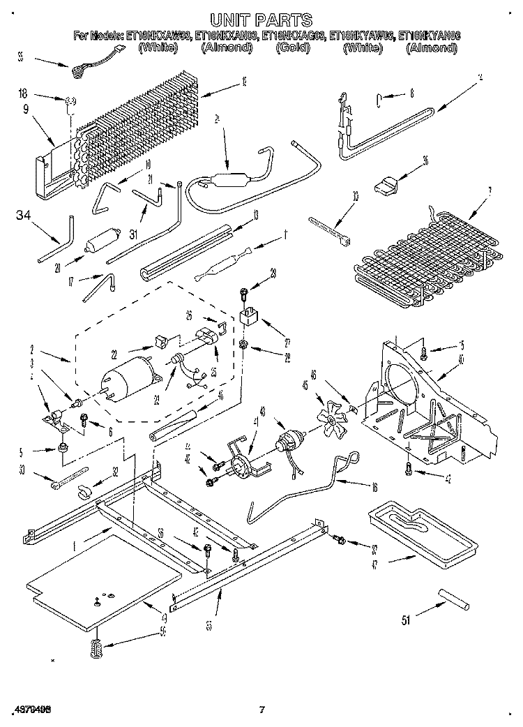 UNIT Diagram and Parts List for ET18NKXAW03  Whirlpool Refrigerator
