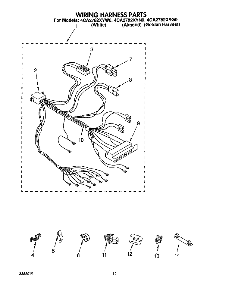 WIRING HARNESS Diagram and Parts List for 4CA2782XYG0  Whirlpool Washer