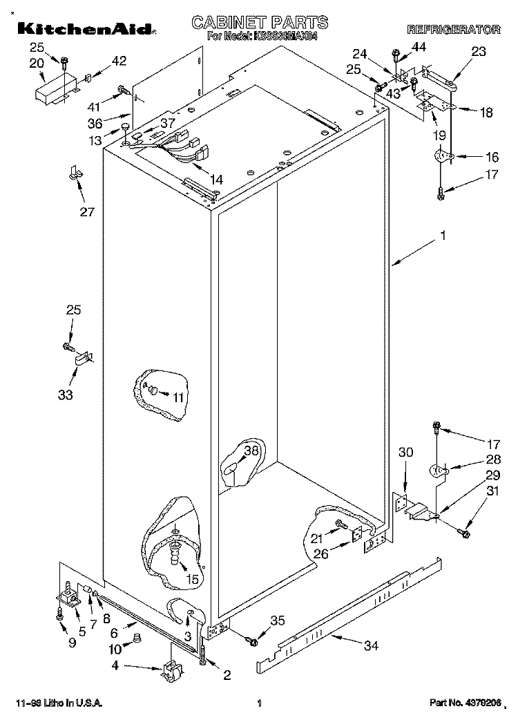 CABINET Diagram and Parts List for KSSS36MAX04  KitchenAid Refrigerator