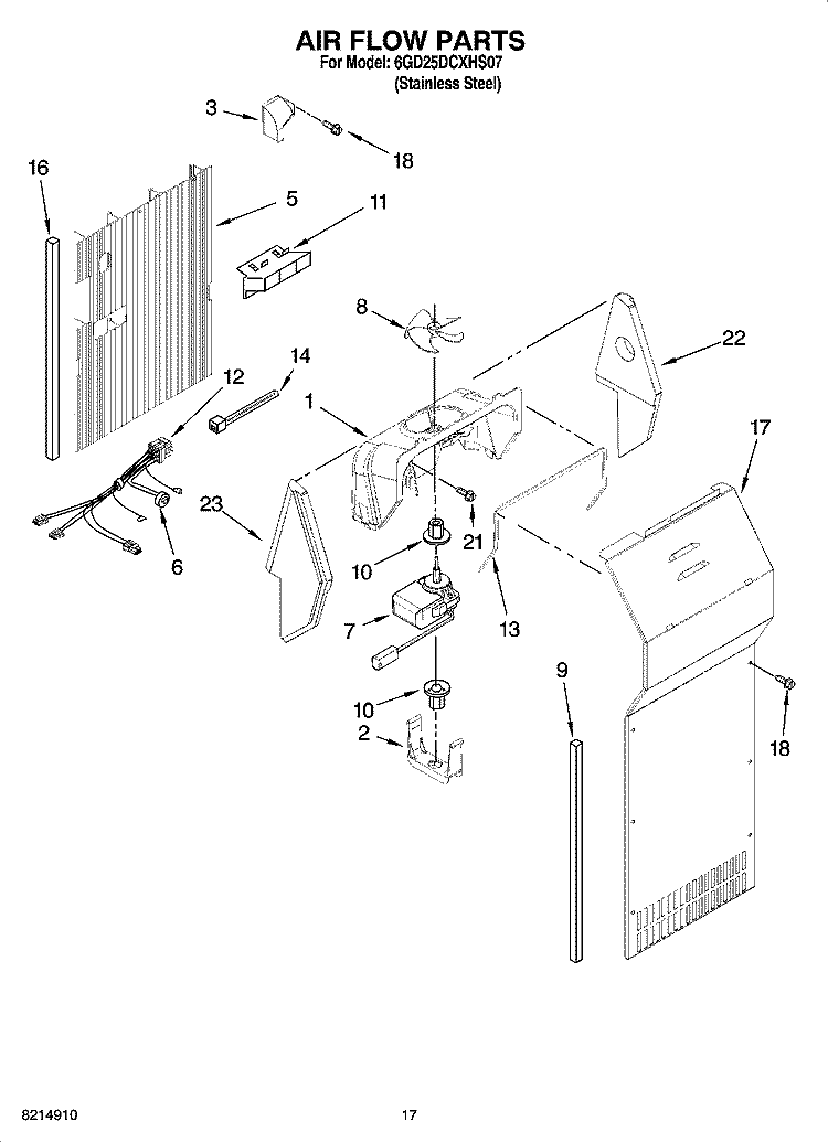 AIR FLOW PARTS Diagram and Parts List for 6GD25DCXHS07  Whirlpool Refrigerator