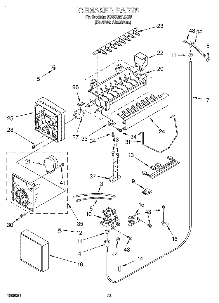 ICE MAKER Diagram and Parts List for KSSS36FJX00  KitchenAid Refrigerator