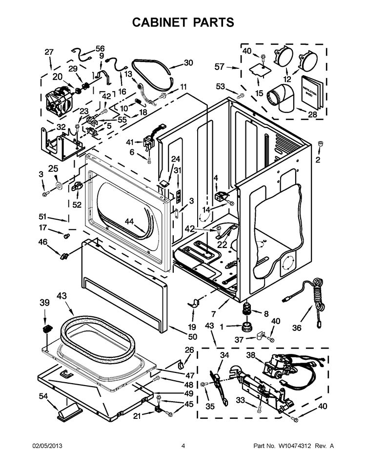 CABINET PARTS Diagram and Parts List for CGM2743BQ0  Whirlpool Dryer