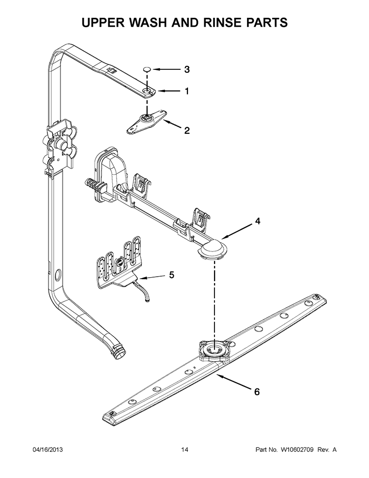 UPPER WASH AND RINSE PARTS Diagram and Parts List for WDT910SAYE2  Whirlpool Dishwasher