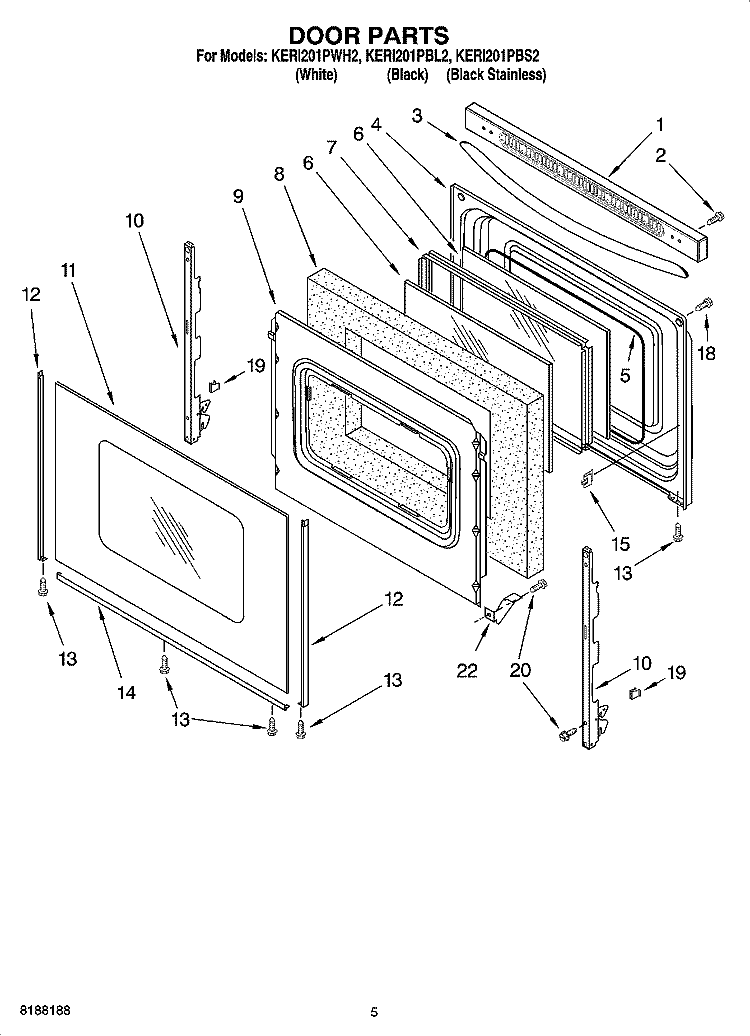 DOOR PARTS Diagram and Parts List for KERI201PBL2  KitchenAid Range