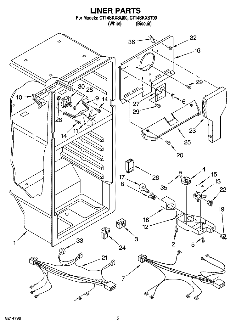 LINER PARTS Diagram and Parts List for CT14SKXSQ00  Crosley Refrigerator