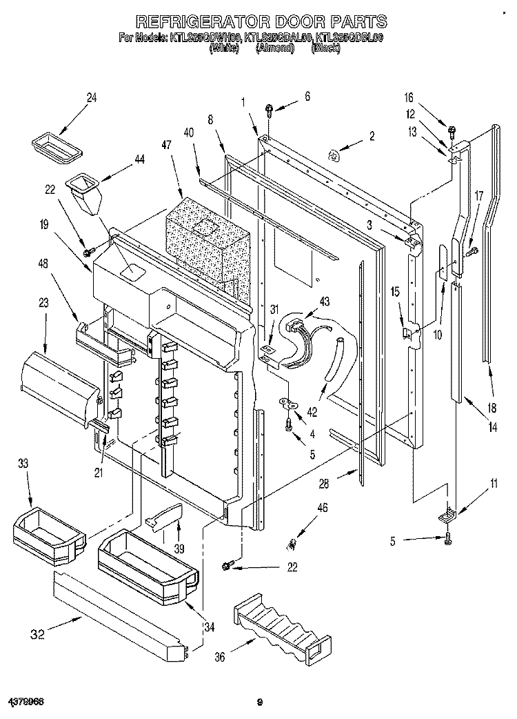 REFRIGERATOR DOOR Diagram and Parts List for KTLS25QDBL00  KitchenAid Refrigerator