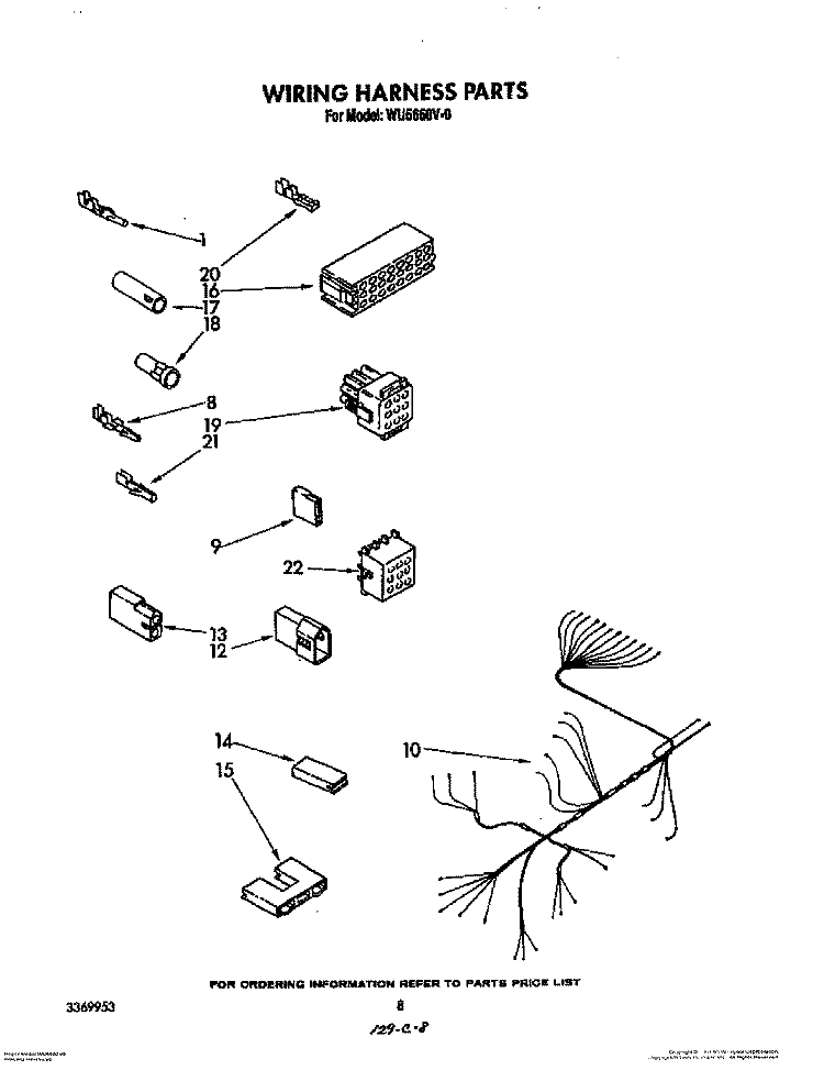 WIRING HARNESS Diagram and Parts List for WU5650V0  Roper Dishwasher