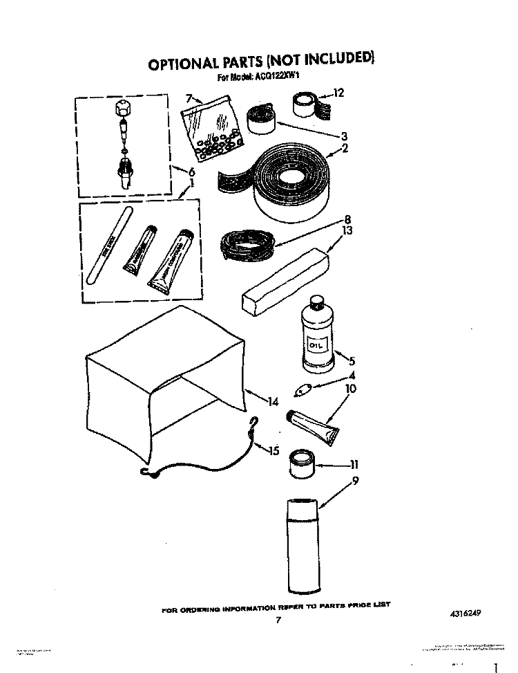 OPTIONAL Diagram and Parts List for ACQ122XW1  Whirlpool Air Conditioner