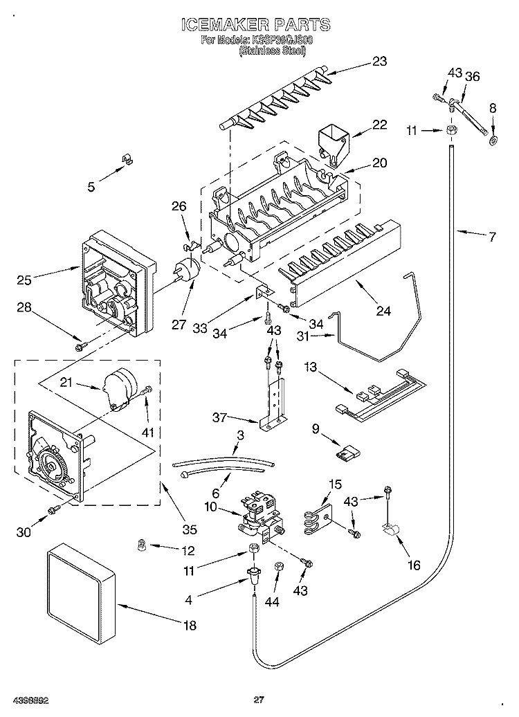 ICE MAKER, OPTIONAL Diagram and Parts List for KSSP36QJS00  KitchenAid Refrigerator