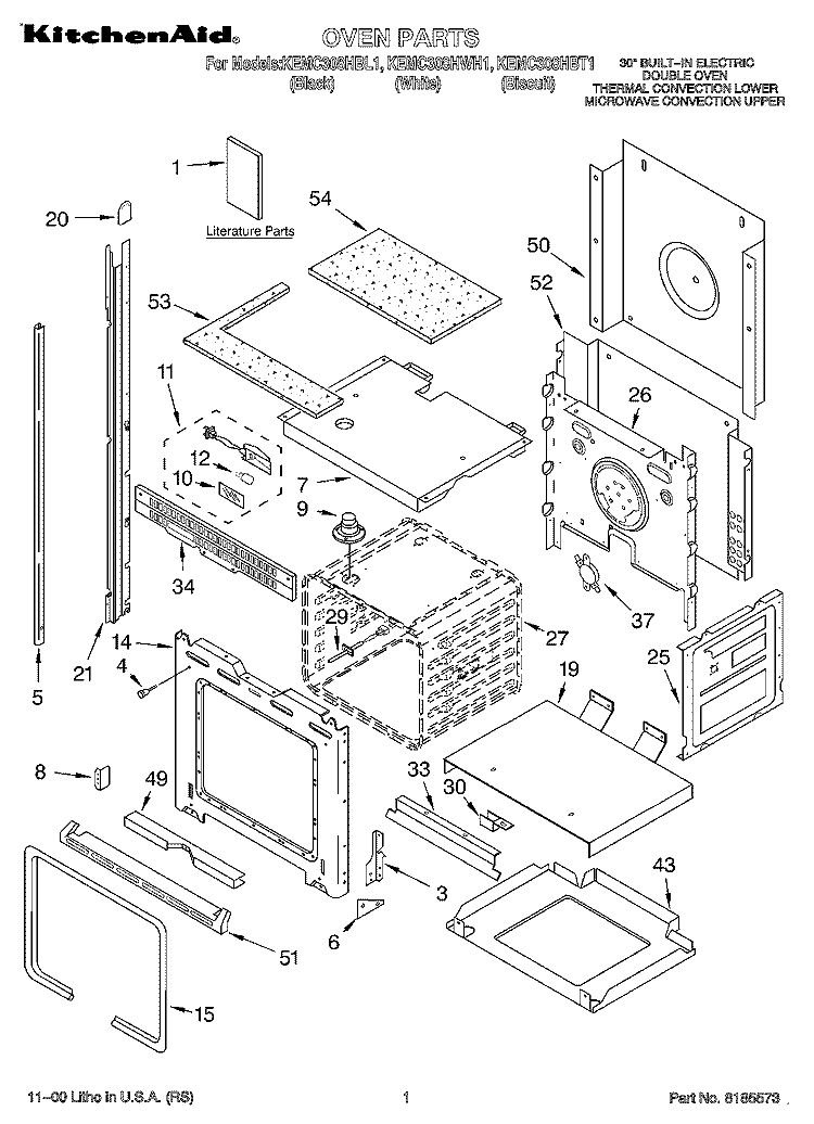 OVEN, LITERATURE Diagram and Parts List for KEMC308HWH1  KitchenAid Microwave Oven Combo