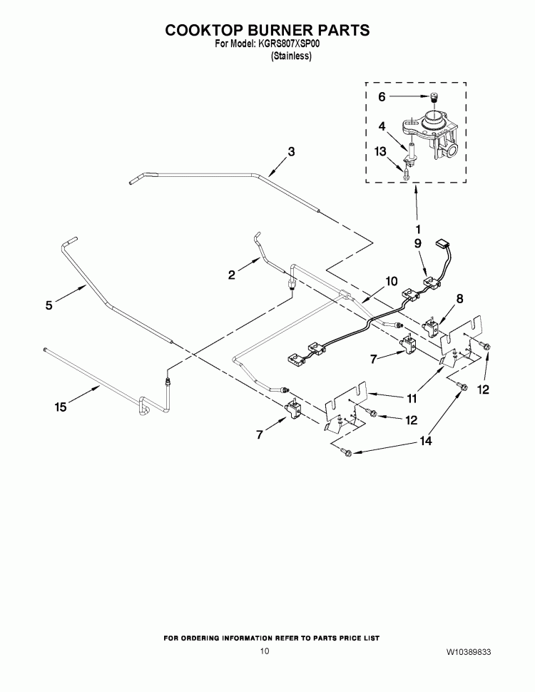 COOKTOP BURNER PARTS Diagram and Parts List for KGRS807XSP00  KitchenAid Range