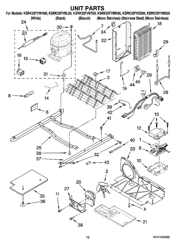 UNIT PARTS Diagram and Parts List for KSRK25FVMK00  KitchenAid Refrigerator