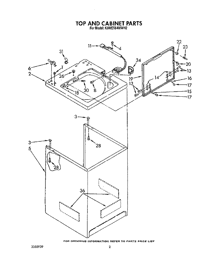 TOP AND CABINET, LIT/OPTIONAL Diagram and Parts List for KAWE564WWH2  KitchenAid Washer