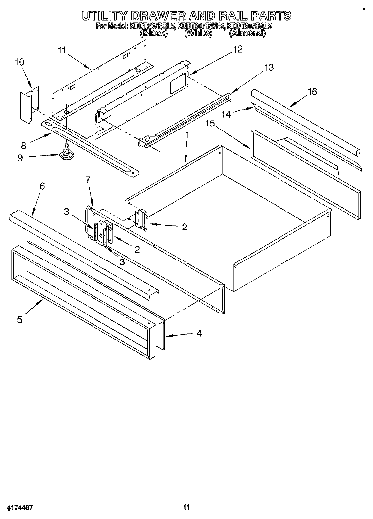 UTILITY DRAWER AND RAIL Diagram and Parts List for KDDT207BBL5  KitchenAid Range