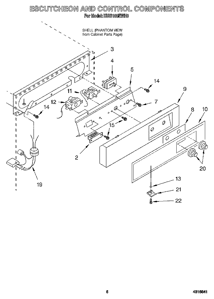ESCUTCHEON AND CONTROL COMPONENTS Diagram and Parts List for KUIS185EWH0  KitchenAid Ice Maker