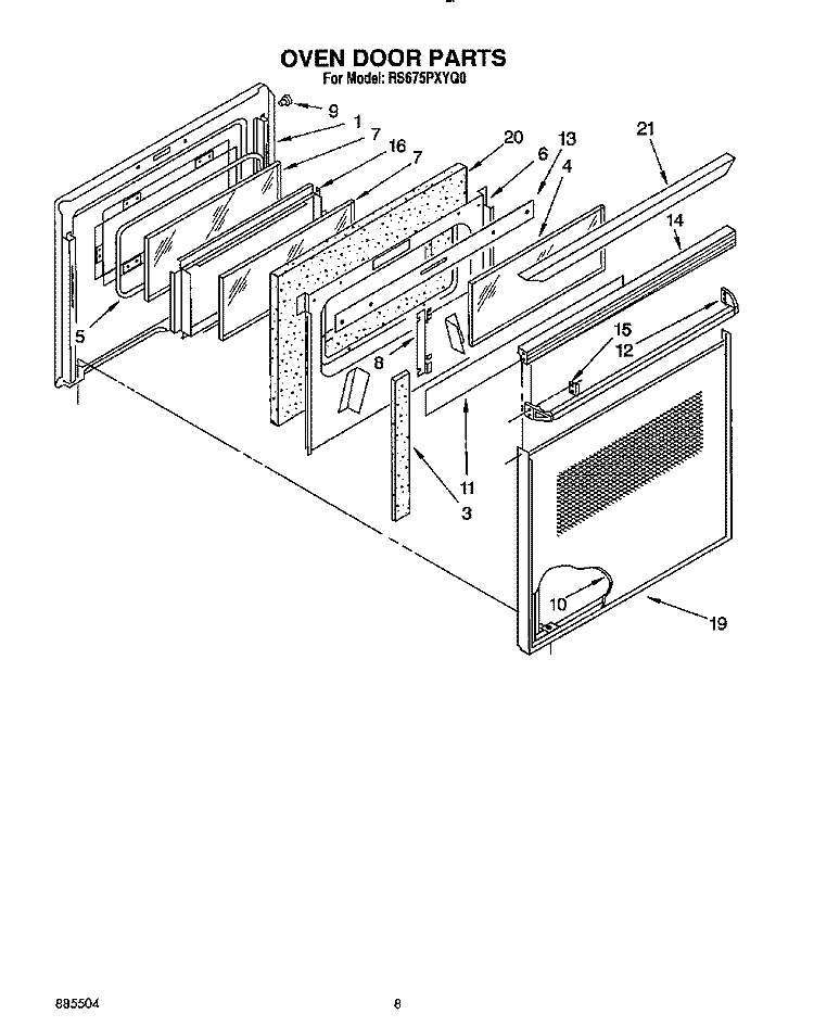 OVEN DOOR Diagram and Parts List for RS675PXYH0  Whirlpool Range