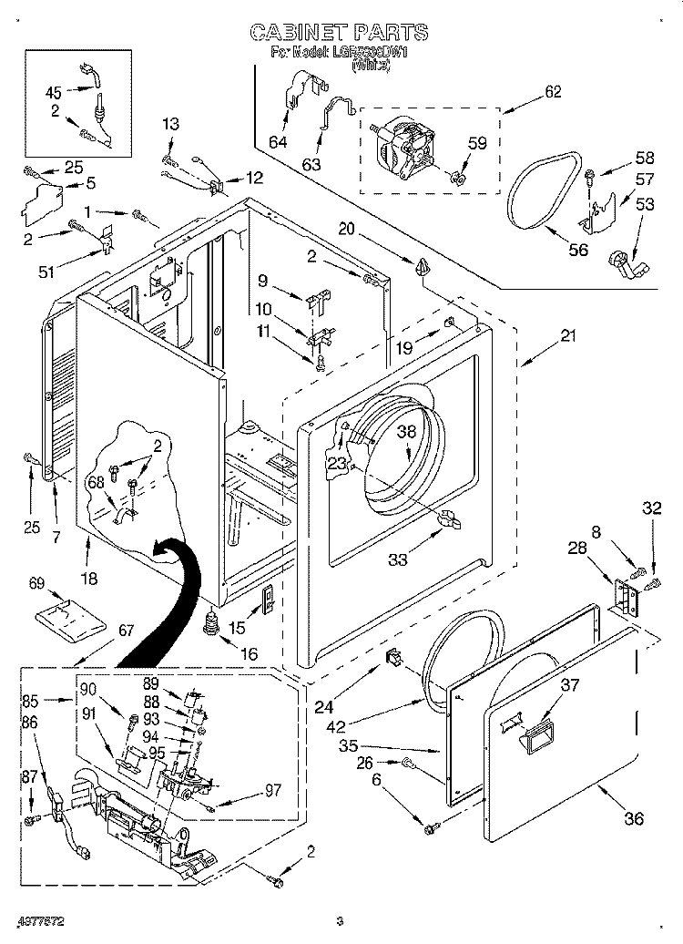 CABINET Diagram and Parts List for LGR5636DW1  Whirlpool Dryer