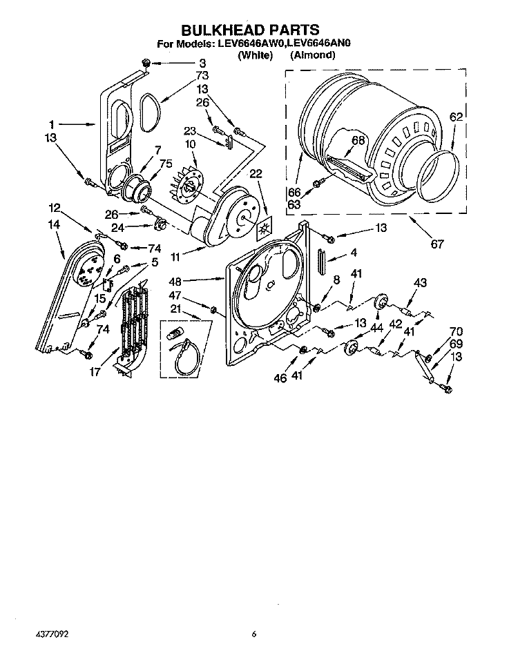 SECTION Diagram and Parts List for LEV6646AW0  Whirlpool Dryer