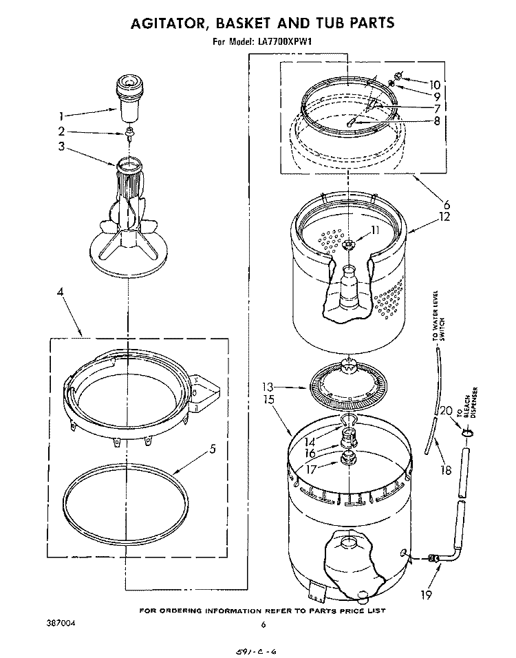 AGITATOR, BASKET AND TUB Diagram and Parts List for LA7700XPW1  Whirlpool Washer