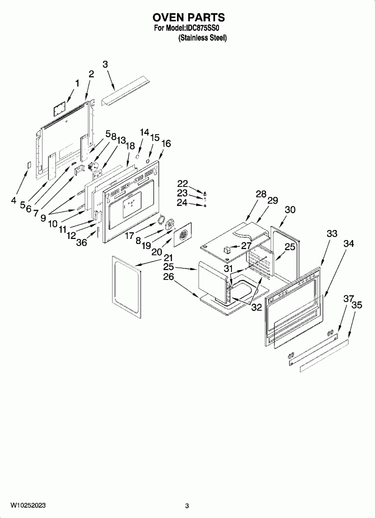 OVEN PARTS Diagram and Parts List for IDC875SS0  Whirlpool Range