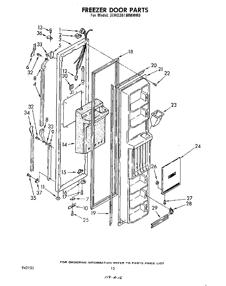 FREEZER DOOR Diagram and Parts List for 3EHD261MMWR0  Whirlpool Refrigerator