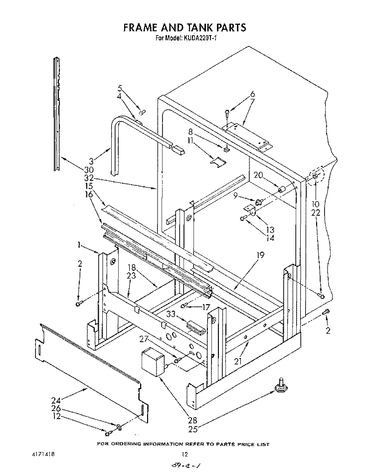 FRAME AND TANK Diagram and Parts List for KUDA220T1  KitchenAid Dishwasher