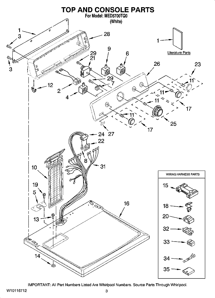 TOP AND CONSOLE PARTS Diagram and Parts List for MED5700TQ0  Maytag Dryer